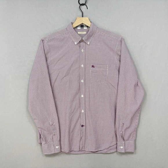 Burberry Other - Burberry Brit Button Down Shirt Mens XL Burgundy Gingham Embroidered Logo Pocket